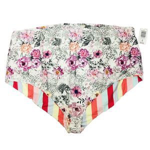 Torrid Coral Stripe White Floral Reversible High Waist Swim Bottom size 6X